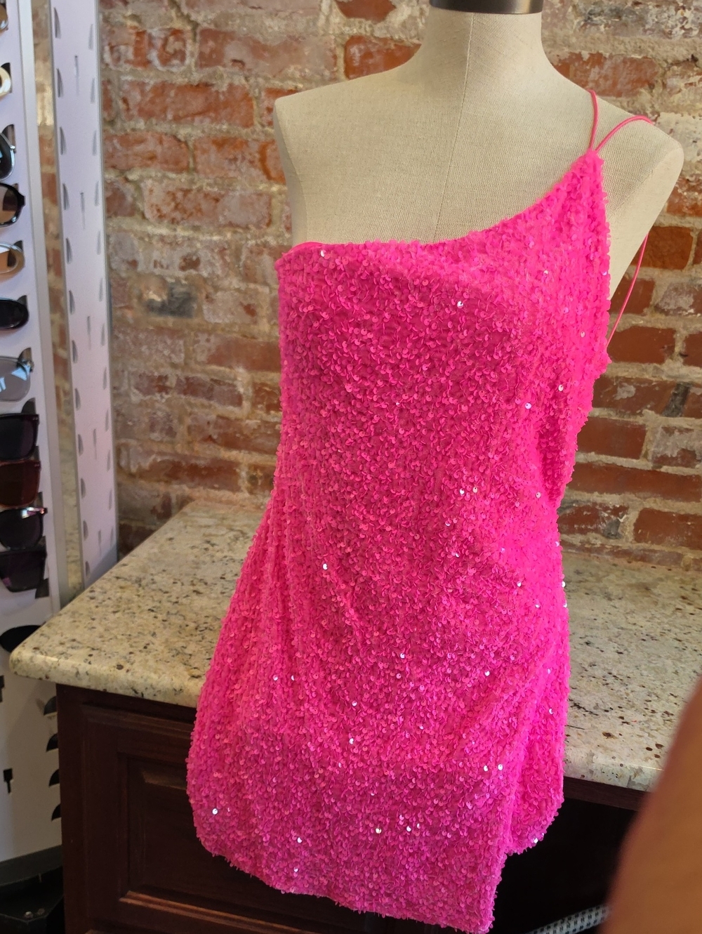Crystal Doll Hot Pink One-Shoulder Sequin Dress
